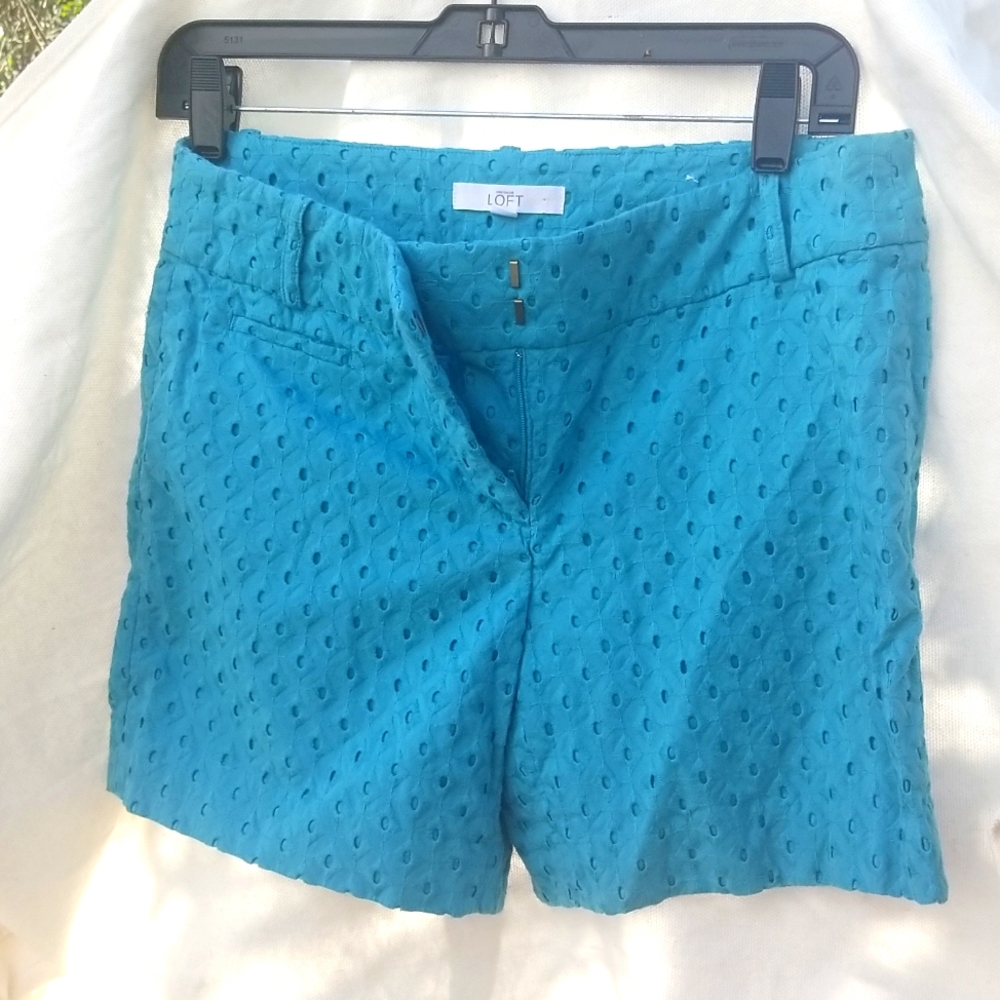 Loft Eyelet Riviera Shorts - Teal Aqua Blue Short Eyelet Size 2